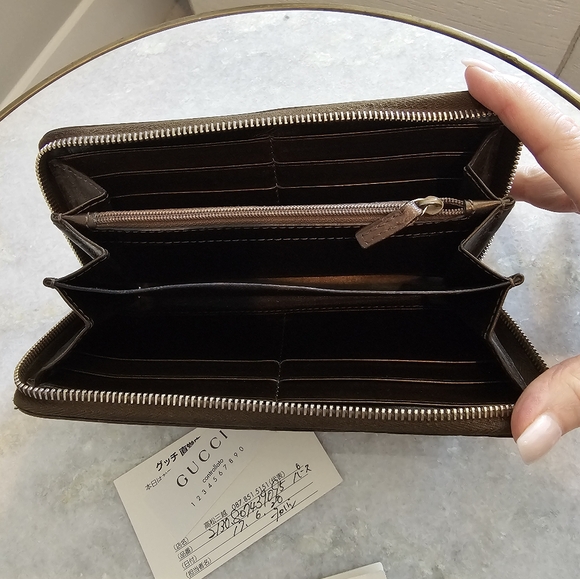 AUTHENTIC Gucci Vintage Guccissima GG Brown Zip-Round Wallet Clutch - Picture 7 of 15